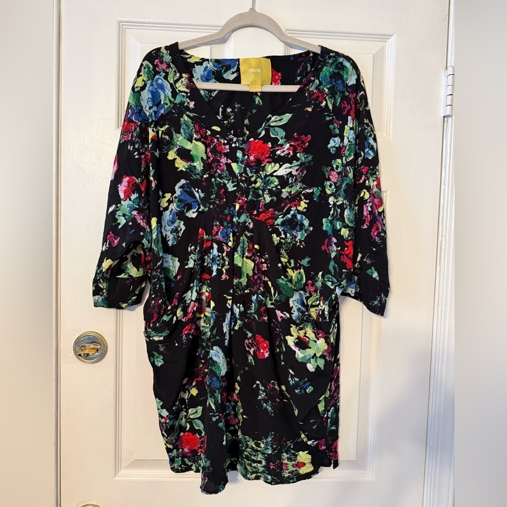Maeve Black Floral Long-Sleeve Tunic Dress